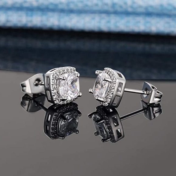 18K White Gold Plated Cubic Zirconia Earrings (2) - Picture 4 of 4